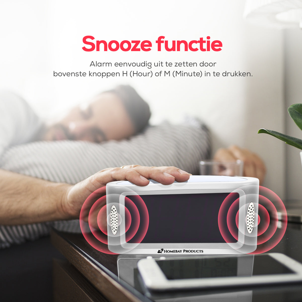 Digitale wekker met grote snooze knop